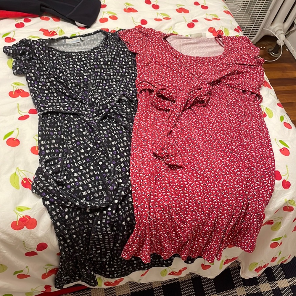 JoJo Maman BeBe Black and Red Maternity and Nursing Dresses 2 as L Large jersey